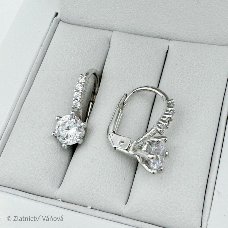 Bílé zlato náušnice se zirkony